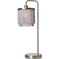 Polly Table Lamp with Grey Fringed Shade - Satin Nickel