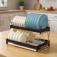 Lifeideas 2-Tier Foldable Carbon Steel Dish Drainer - Black