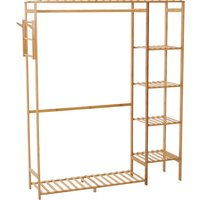 Wooden Clothes Rack with Hooks - Wood / 120cm