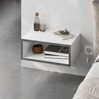 Decortie Floating Bedside Table with LED Light and Open Shelf - White
