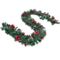 Festive Green and Red Christmas Garland with Poinsettia - Green