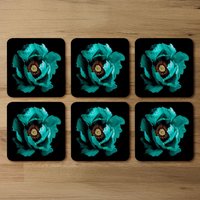 Cyan Peony Flower Coaster - Green