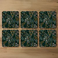 Selection Of Flowers Print Coaster - Green