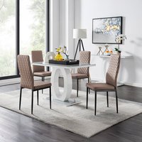 Giovani Grey Dining Table With Four Milan Black Leg Chairs - Cappuccino