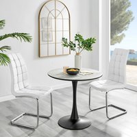 Elina White Marble Effect Round Dining Table and 2 Murano Chairs - White