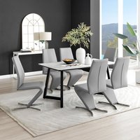 Carson White Marble Effect Dining Table and 6 Willow Chairs - Grey