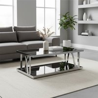 Ackley Silver Coffee Table with Black Glass - Black