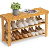 3-Tier Bamboo Shoe Bench, Shoe Rack Storage Organizer, 90 x 28 x 45 cm - Natural