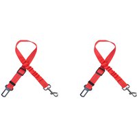 Set of 2 Reflective Bungee Dog Car Seatbelts - Red