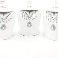 3x Tea Coffee Sugar Jar Sparkle Crystal Diamond Element Storage Canister 17x13Cm - WHITE