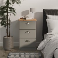 Victoria Ready Assembled 3 Drawer Bedside Cabinet - Dusk Grey & Riviera Oak