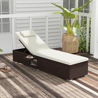 Outdoor Lounge Chair with 6-level Backrest - White