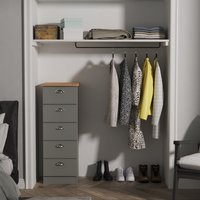 Victoria Fully Assembled 5 Drawer Bedside Cabinet - Dusk Grey & Riviera Oak