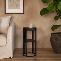 Dublin Black Marble-Effect Round Bedside Table with Black Steel Frame by Wyld Haus - Black