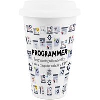 Novelty Programmer Ceramic Travel Mug - Reusable Drinks Cup Gift - White