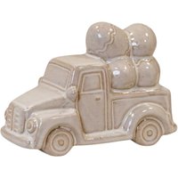 Four Candle Glazed Ceramic Car Carrying Eggs Ornament with Textured Detail in Off-White