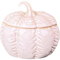 Four Candle Glazed Ceramic Pumpkin Jar with Textured Detail & Lid in Pink