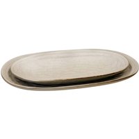 Four Candle Large Stoneware Oval Serving Plate Rustic Tableware in Beige
