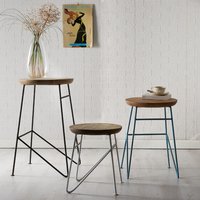 Retro Large Set Of 3 Stools Solid Sheesham Wood - Two-Tone