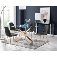 FurnitureboxUK, Leonardo Dining Table With Four Corona Gold Leg Chairs - Black FurnitureboxUK, Leonardo Dining Table With Four Corona Gold Leg Chairs - Black