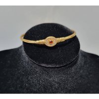 Designer Gold Plated Cubic Zirconia Crystal Kada Bangle Bracelet - Gold / Oval
