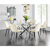 Novara Round Dining Table With Six Pesaro Black Leg Chairs - Cream