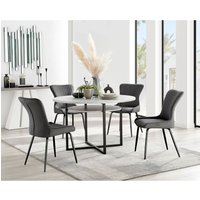 Adley Grey Concrete Effect Storage Dining Table and 4 Nora Black Leg Chairs - Dark Grey