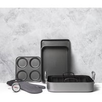 6pc Roasting Set includes Tray, Thermometer Oven Glove - Grey