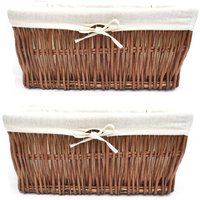 Set Of 2 Wider Large Big Wicker Storage Basket Xmas Hamper Lined - Brown / 40cm