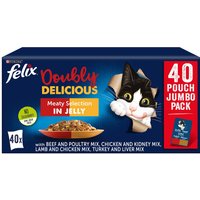 Felix, Pack of 40 Felix Doubly Delicious Meaty Selection Jelly Pouches Felix, Pack of 40 Felix Doubly Delicious Meaty Selection Jelly Pouches