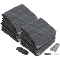 110gsm Weed Control Membrane with Pegs Plates 2m x 100m Coverage (4 Rolls) - Black / 50000cm