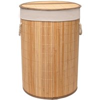 50 Litre Folding Bamboo Laundry Basket Bin Round Hamper Basket - Natural Brown