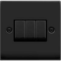 Matt Black 10A 3 Gang 2 Way Ingot Light Switch - Matt Black