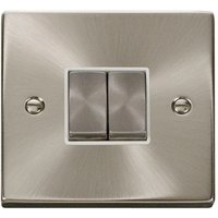 Satin Brushed Chrome 10A 2 Gang 2 Way Ingot Light Switch - White