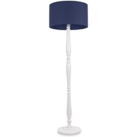 Victoria White Wood Floor Lamp Drum Shade and LED Bulb - Navy