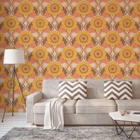 Decorative Retro 70s Floral Wallpaper - Yellow, Brown, Orange