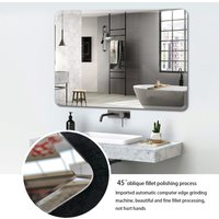 Frameless Rectangular Wall Mirror with Smooth Edges - White / Big