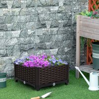 Outdoor Modular Plastic Planter Box with Drainage Holes - Brown