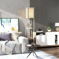 HOMCOM Modern 4 Tier Floor Lamp with Shelves - Oak
