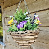 Best Artificial Mixed Meadow Flower in 10 inch Woven Hanging Basket - Yellow Fern