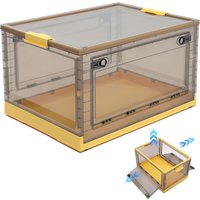 Livingandhome Transparent Folding Storage Box with Wheels - Yellow