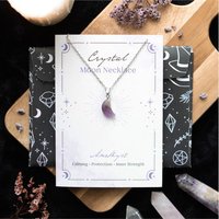 Amethyst Moon Necklace Greeting Card For Calm And Strength - Purple