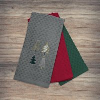 Festive Fun 3 Pack Super Absorbent Fast Drying Tea Towels Xmas Trees - Grey