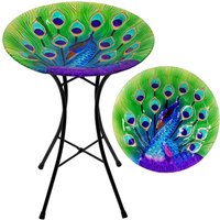 Bird Bath Garden Feeding Station Peacock Design Outdoor Bird Feeder - Green