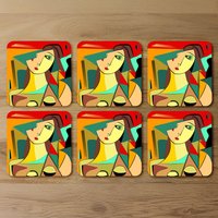 Abstract portrait Designer Coaster Set - Pink