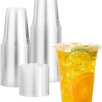 Pack Of 50 Plastic Strong Smoothie Cups With Flat Lids Clear - Clear / 473ml