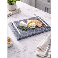 Marmore Black Marble Serving Board with Silver Handles - Black