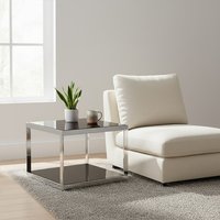 Ackley Silver Square Coffee Table with Black Glass - Black