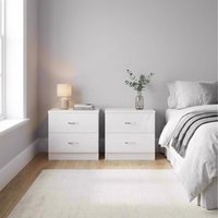 Pair of 2 Drawer Bedside Tables White Gloss Deep Design Polished - White