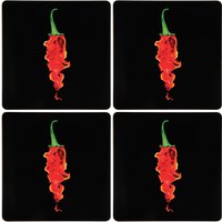 Set Of Four Flaming Chilli Placemats - Black, Green, Red
